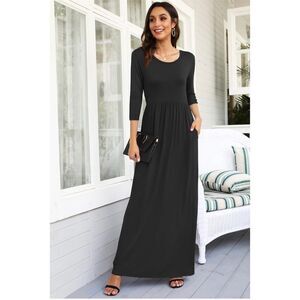 Women's Black Jersey Maxi Dress 3/4 Sleeve Size L
